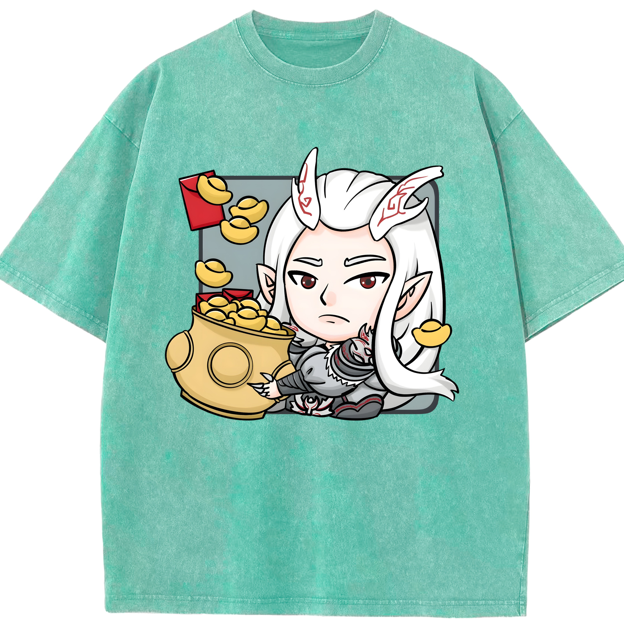 （画像用） Ne Zha 2 ナタ 魔童の大暴れ 綿100% ヴィンテージ風 半袖Tシャツ（フロントプリント）